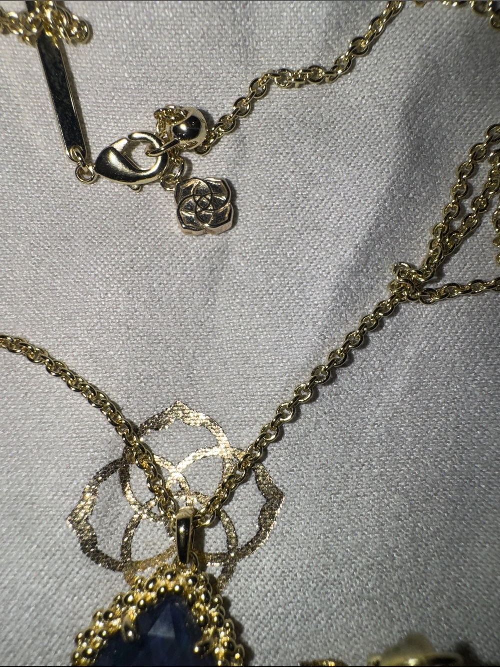 Kendra Scott set Gold-Tone Necklace and Earrings Set with Blue Triangle Crystal - Picture 5 of 5
